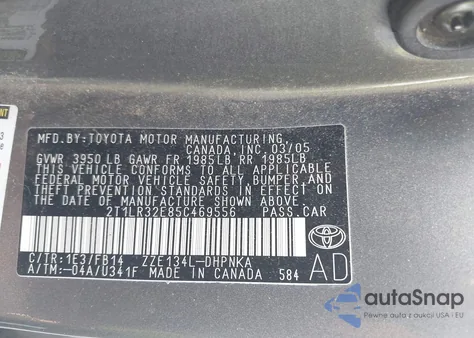 2005 Toyota Matrix Xr from USA, damaged, VIN 2T1LR32E85C469556